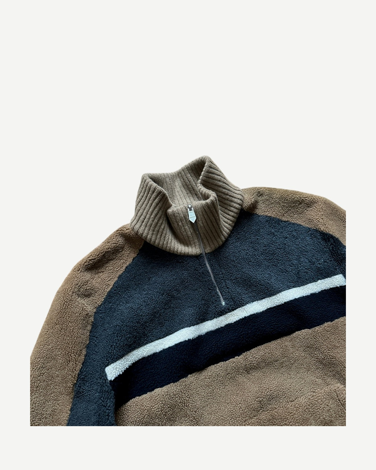 Hermès FW20 Reversible Shearling Leather Paneled Half Zip Jacket
