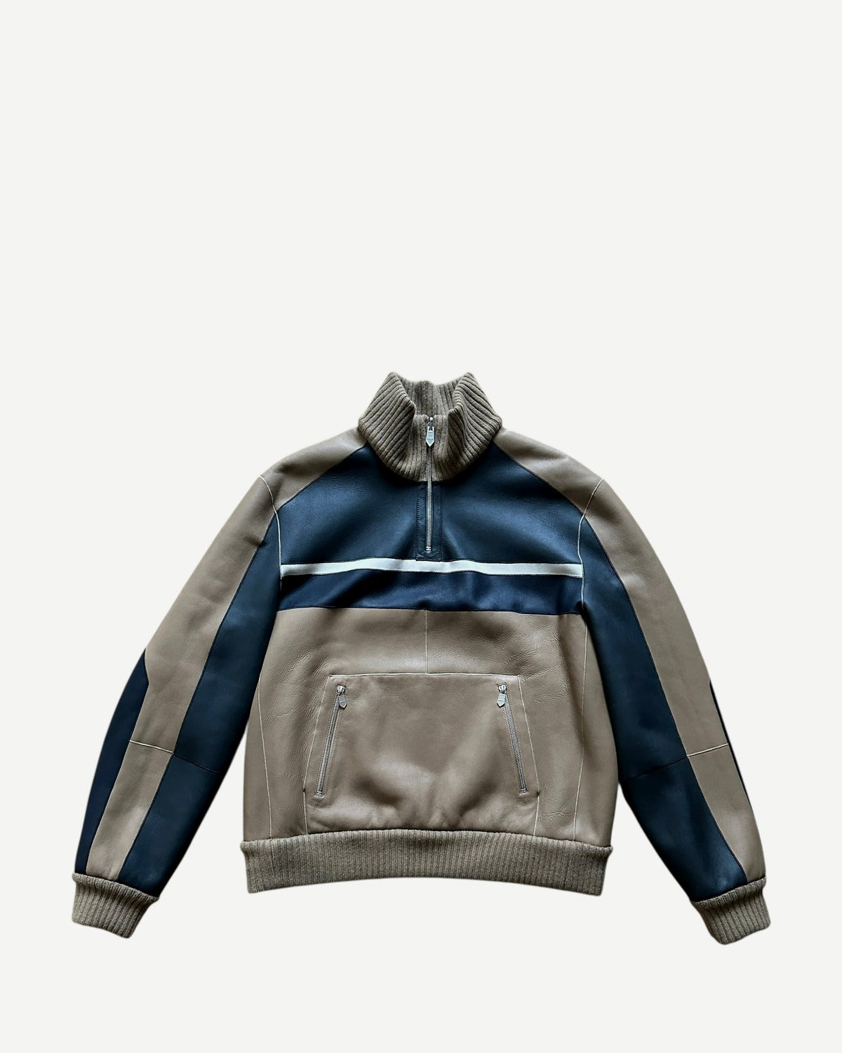 Hermès FW20 Reversible Shearling Leather Paneled Half Zip Jacket