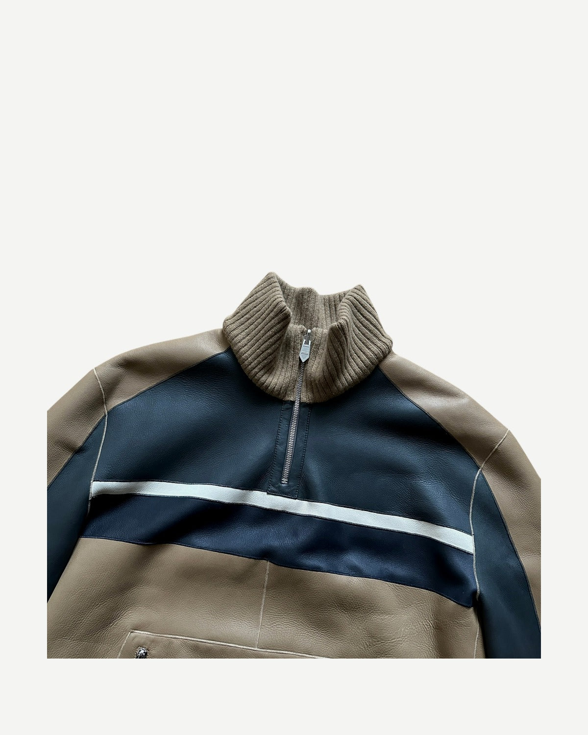 Hermès FW20 Reversible Shearling Leather Paneled Half Zip Jacket