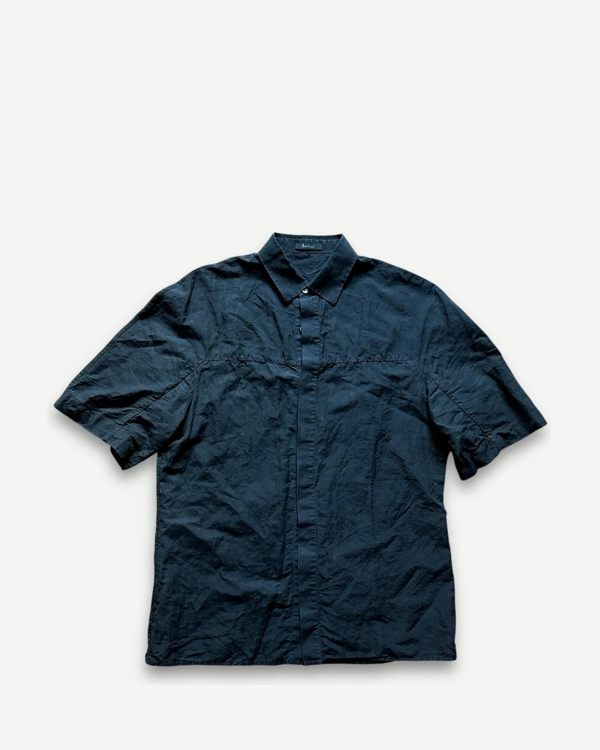 Berluti Anthracite Linen Short Sleeve Shirt