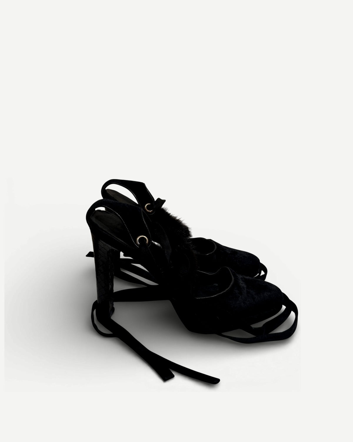 Gucci FW04 by Tom Ford Mink Fur Strap Python Leather Campaign Heels