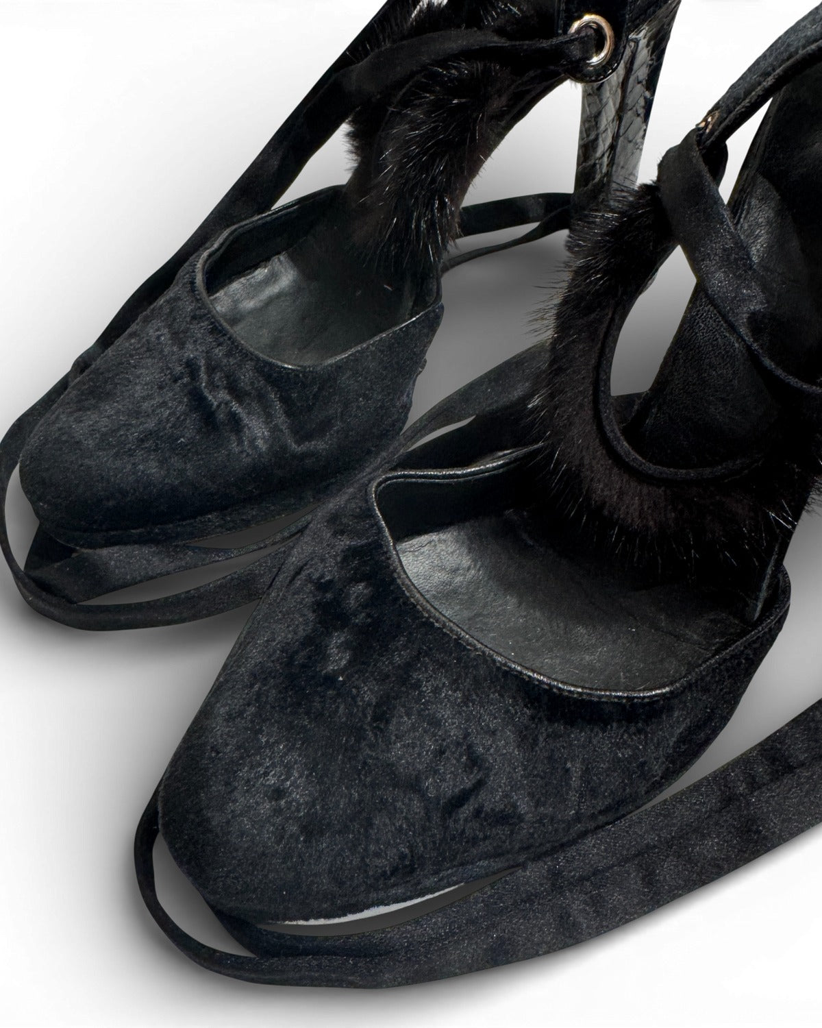 Gucci FW04 by Tom Ford Mink Fur Strap Python Leather Campaign Heels