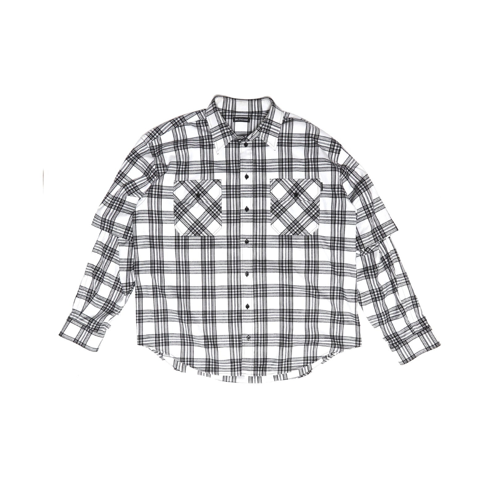 Balenciaga AW18 Oversized Slashed Sleeve Plaid Flannel Shirt