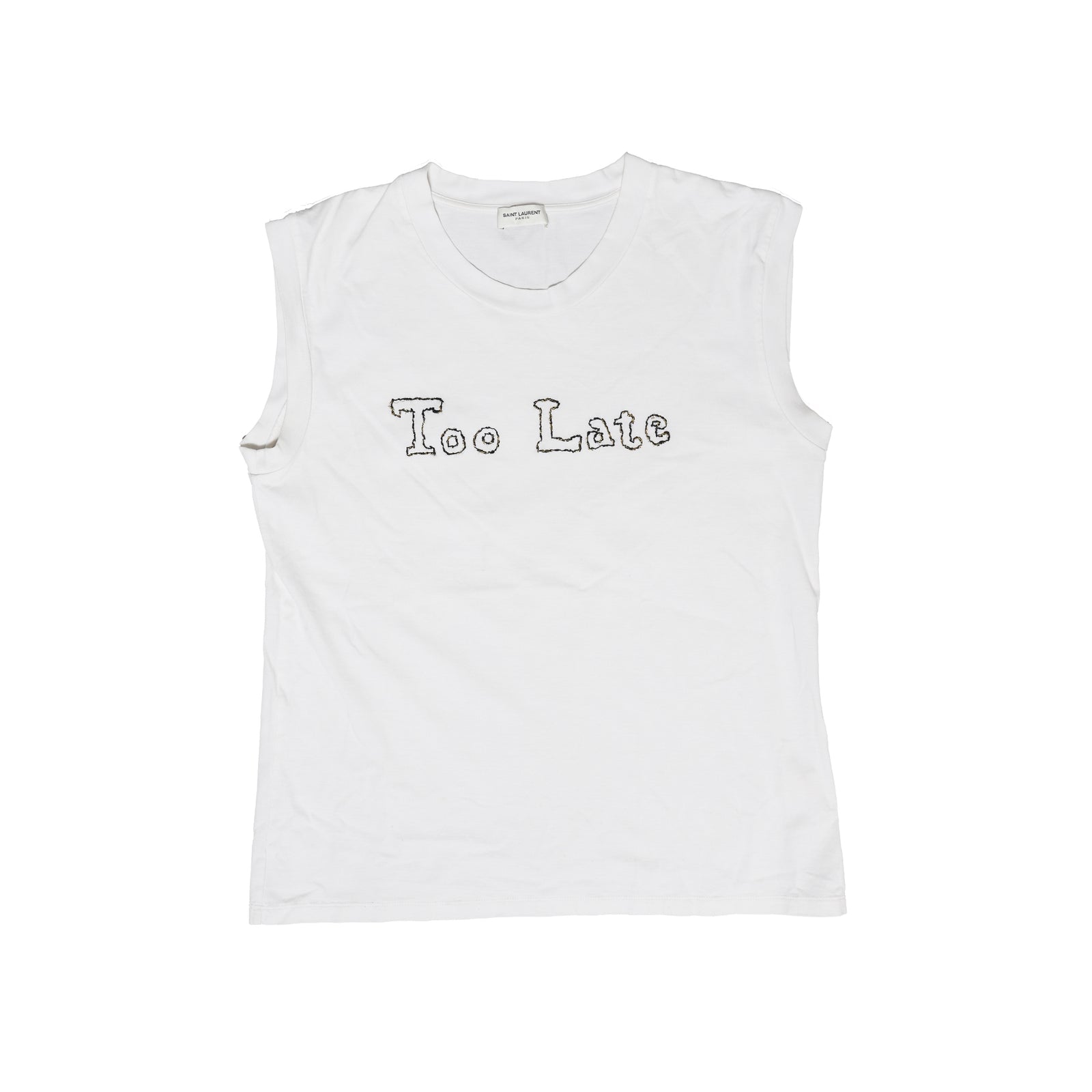 Saint Laurent Paris SS16 Surf Sound "Too Late" Embroidered Sleeveless Shirt