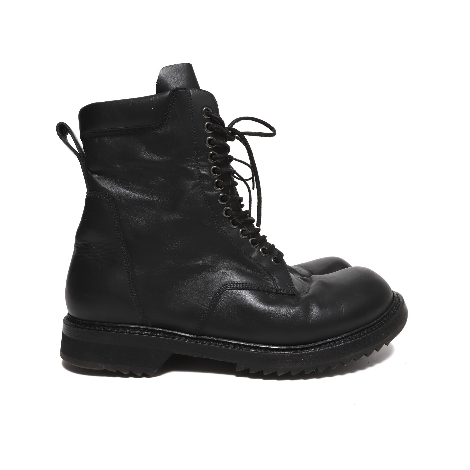 RICK OWENS GOODYEAR FLEX KNEE HIGH LACE UP COMBAT BOOTS BROWN EU 41 1460 Rick Owens DMXL Leather Lace Up Boots in Black | Dr  main image 3