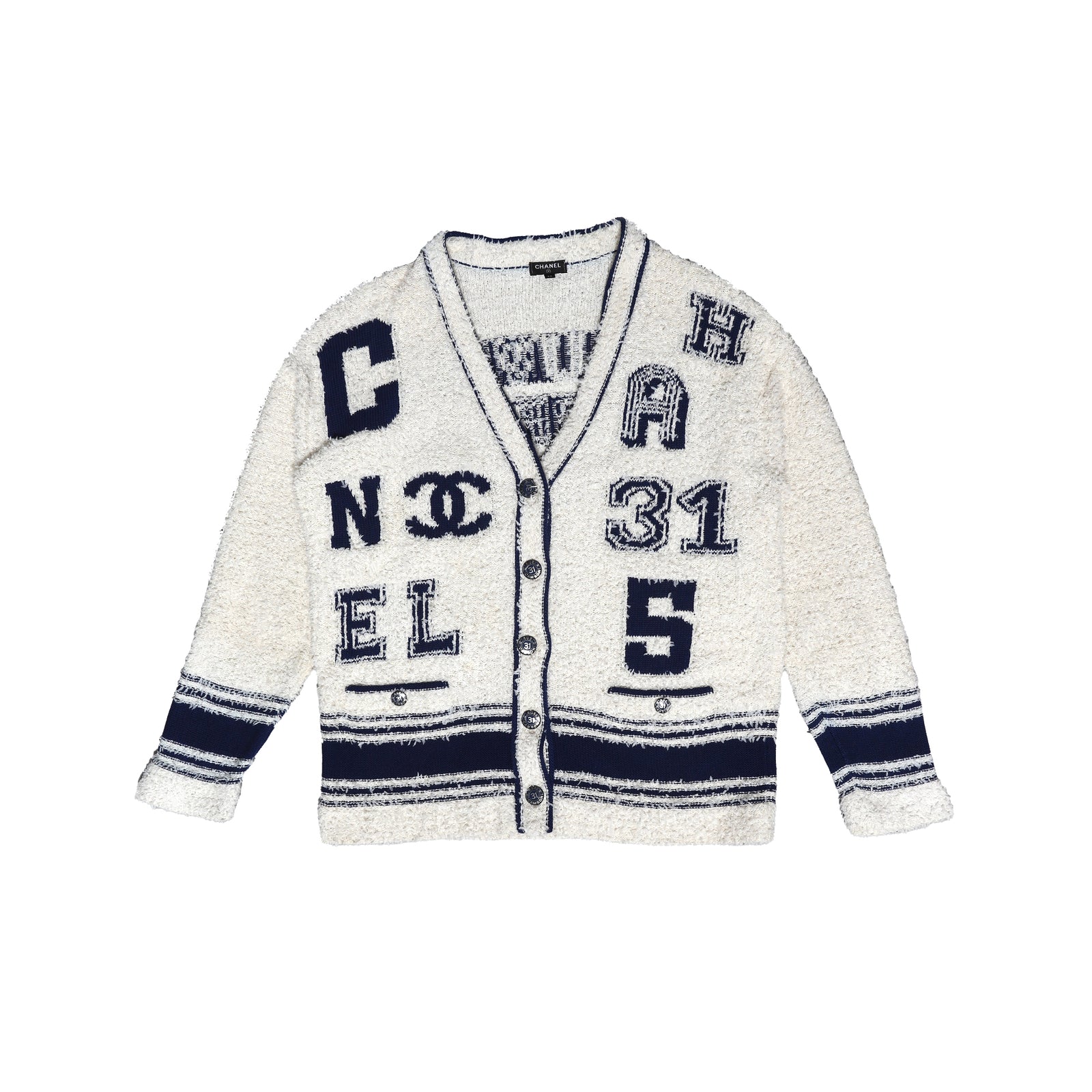 Chanel Pre SS19 Boucle Varsity Cardigan