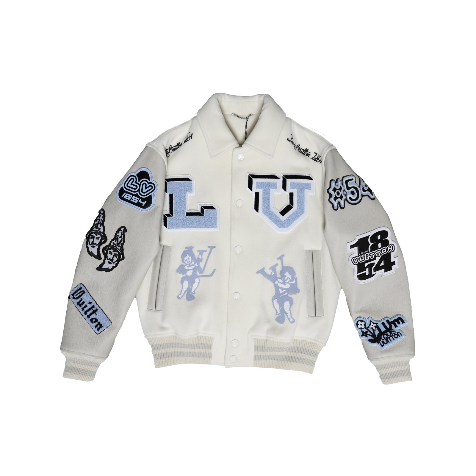 Louis Vuitton FW22 Cream Patched Bunny Varsity Jacket
