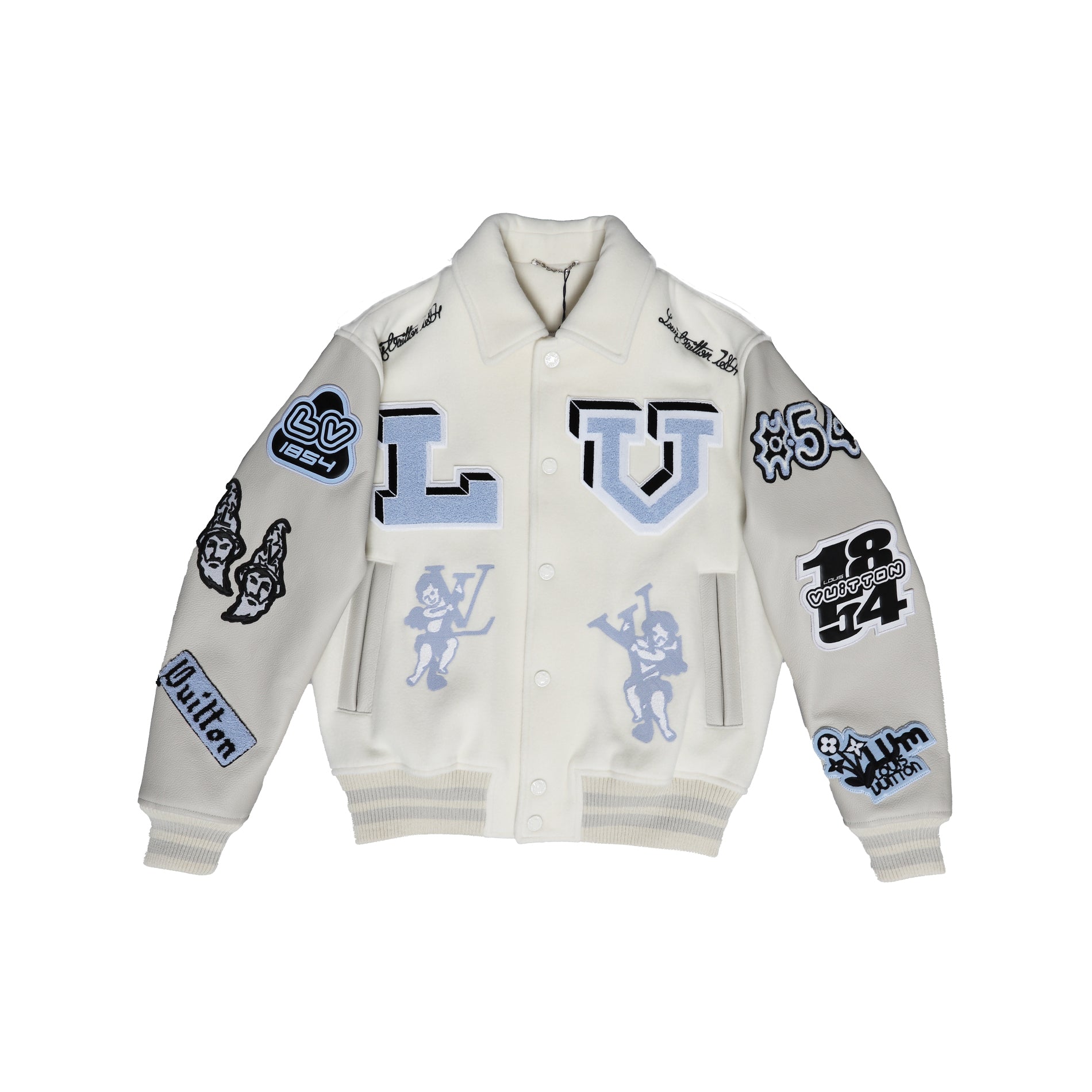 Louis Vuitton FW22 Cream Patched Bunny Varsity Jacket