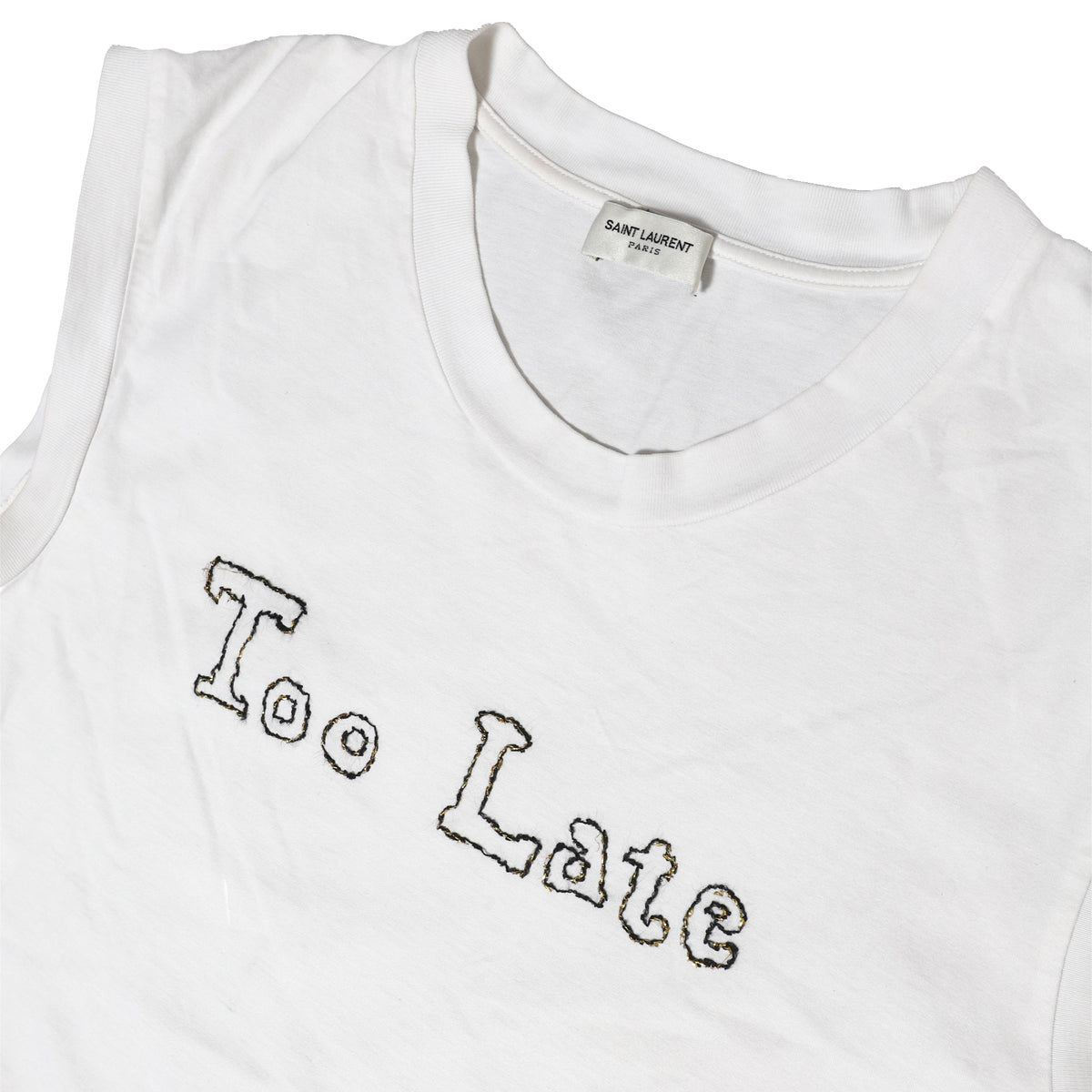 Saint Laurent Paris SS16 Surf Sound "Too Late" Embroidered Sleeveless Shirt