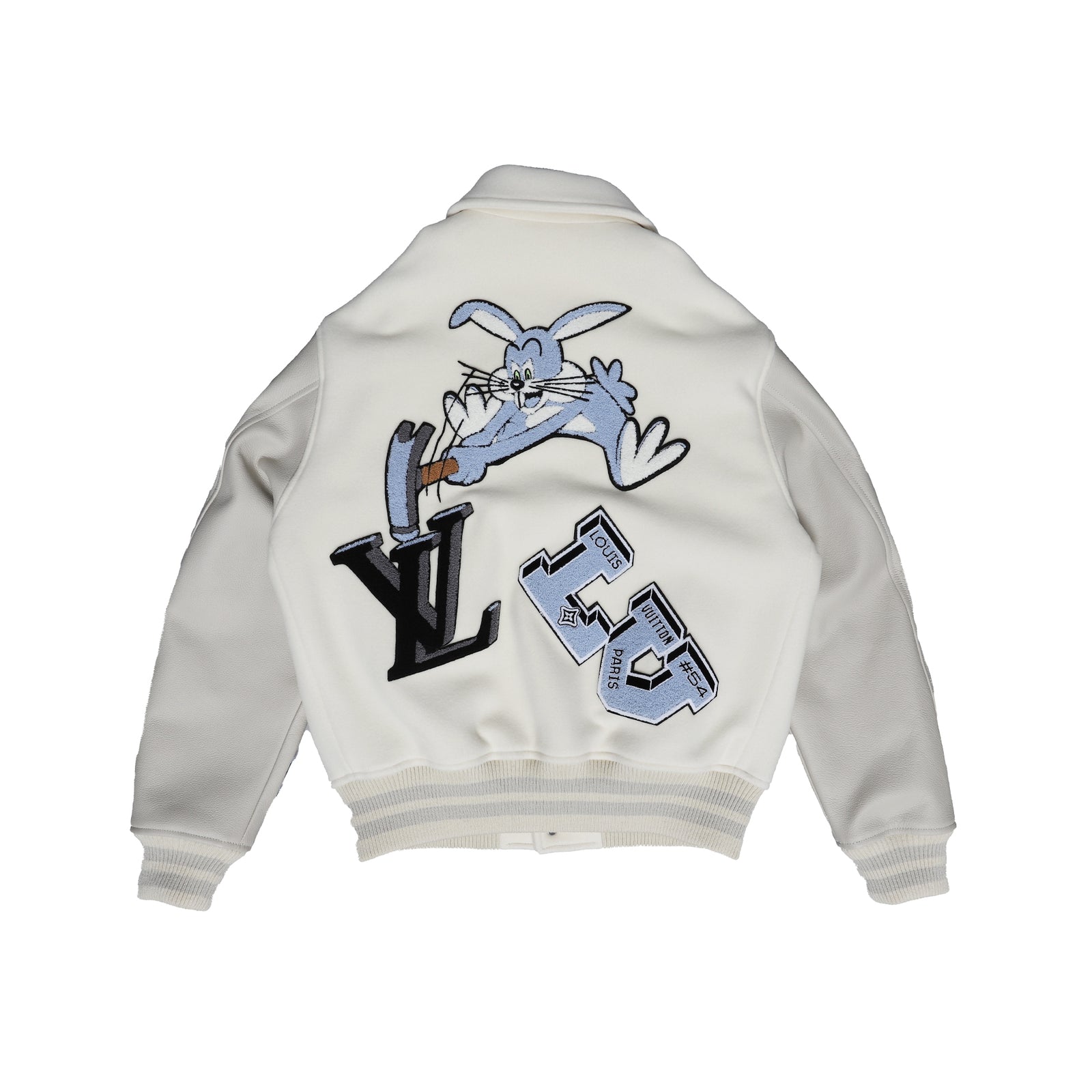Louis Vuitton FW22 Cream Patched Bunny Varsity Jacket