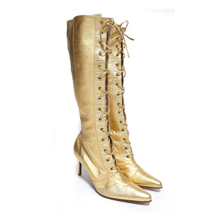 Christian Dior by John Galliano AW00 Gold Ostrich Leather Heel Boots