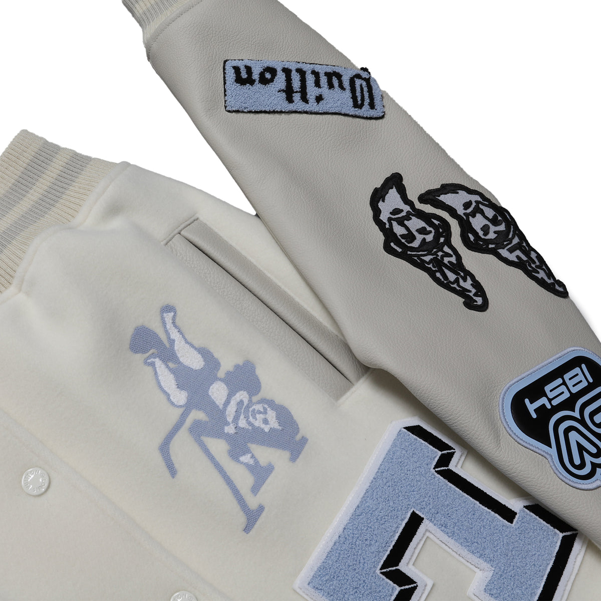 Louis Vuitton FW22 Cream Patched Bunny Varsity Jacket