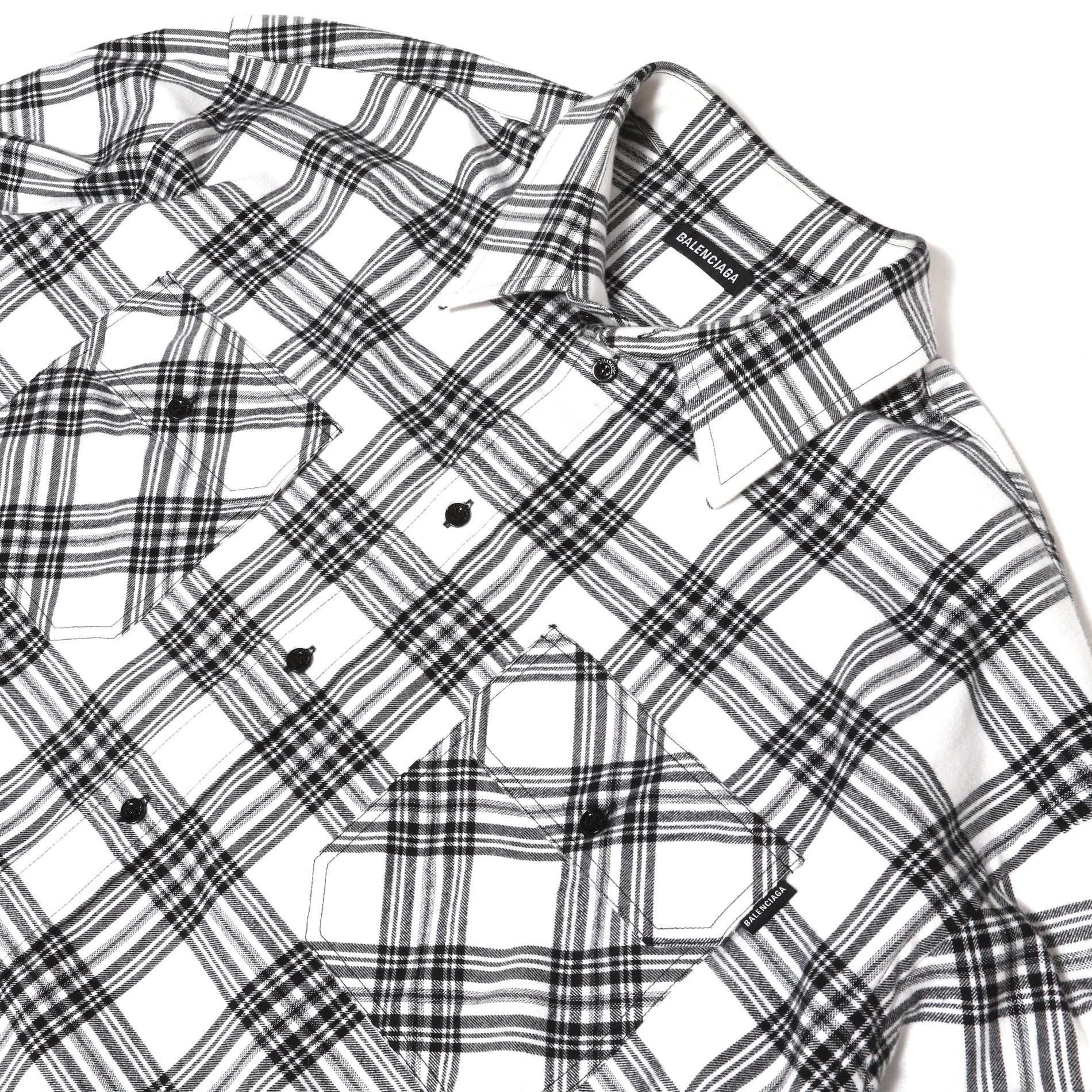 Balenciaga AW18 Oversized Slashed Sleeve Plaid Flannel Shirt