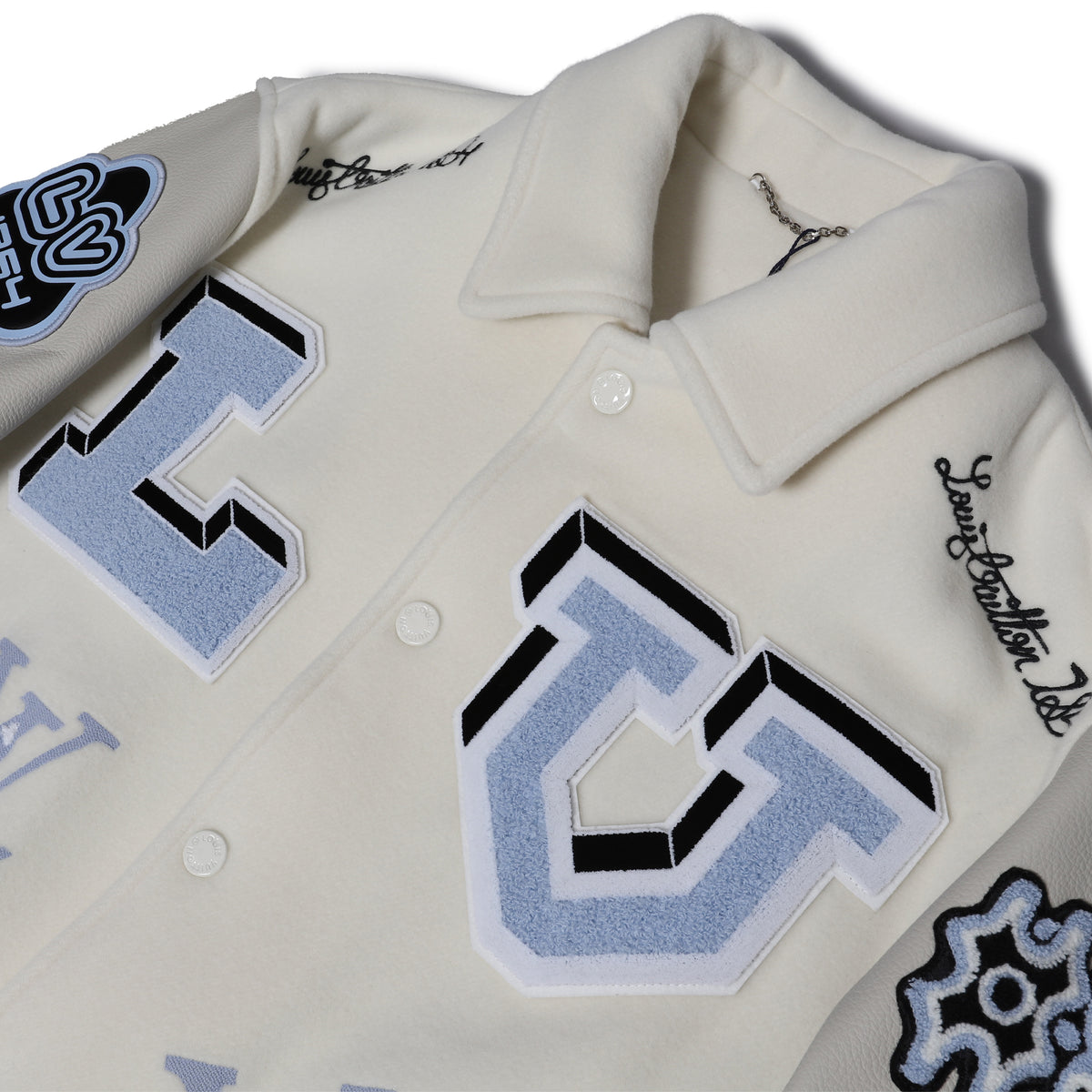Louis Vuitton FW22 Cream Patched Bunny Varsity Jacket