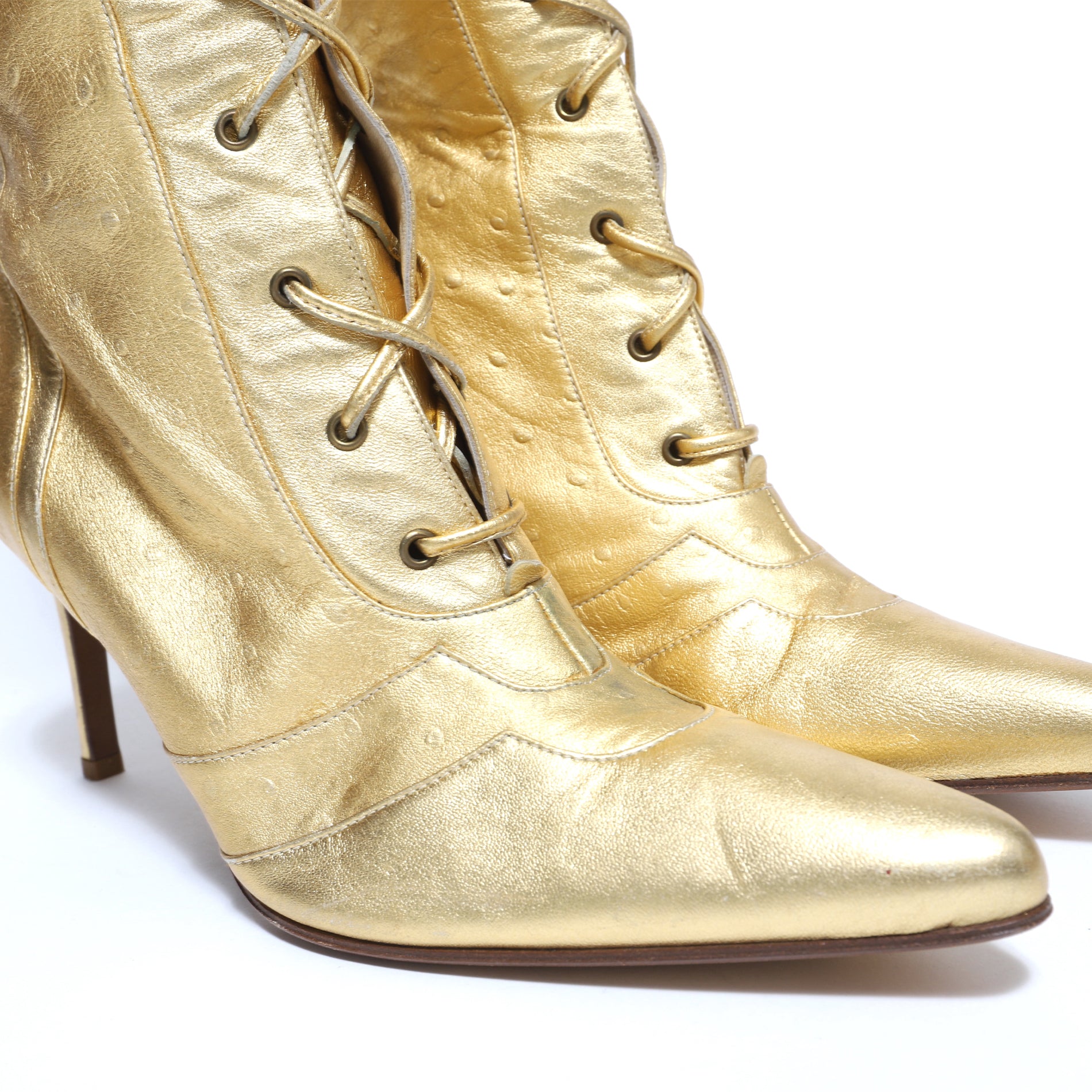 Christian Dior by John Galliano AW00 Gold Ostrich Leather Heel Boots