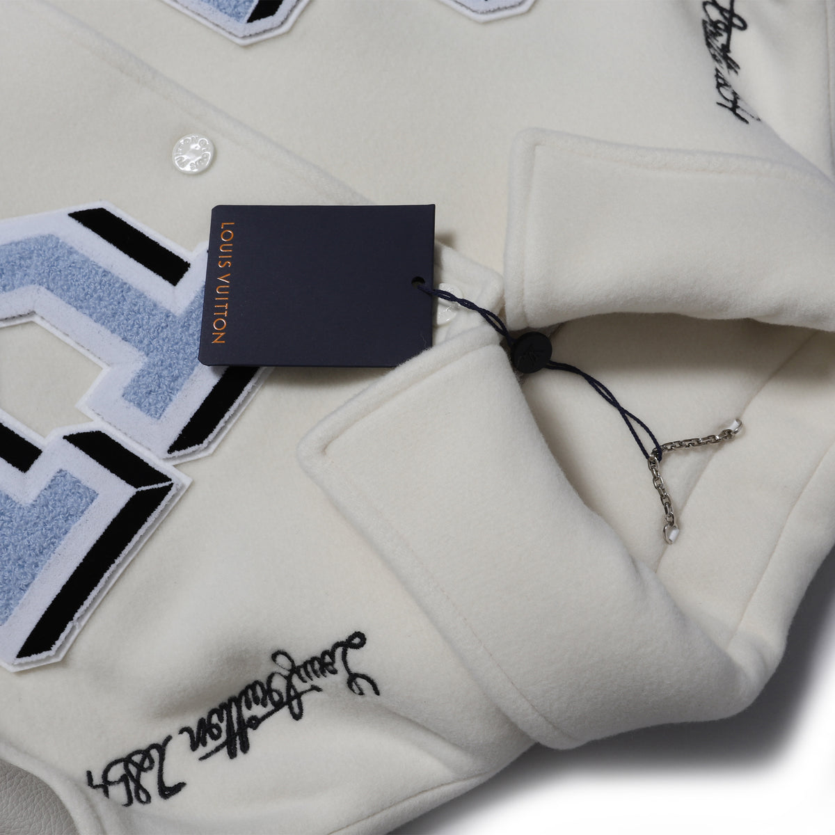 Louis Vuitton FW22 Cream Patched Bunny Varsity Jacket