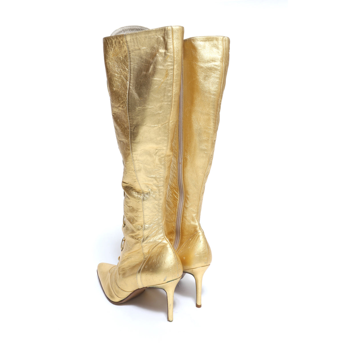 Christian Dior by John Galliano AW00 Gold Ostrich Leather Heel Boots