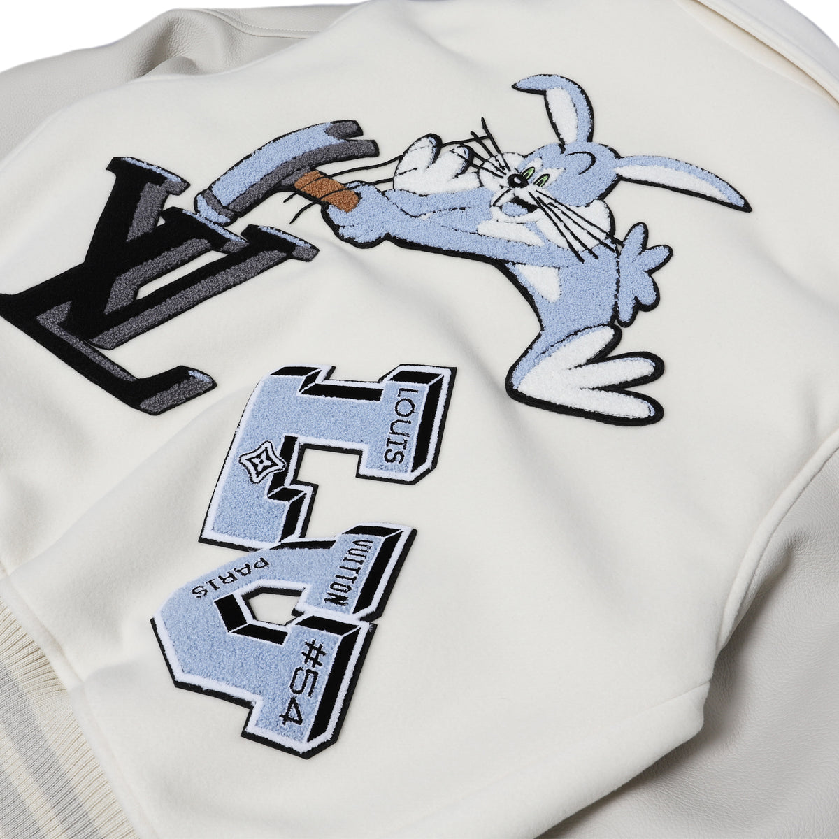 Louis Vuitton FW22 Cream Patched Bunny Varsity Jacket