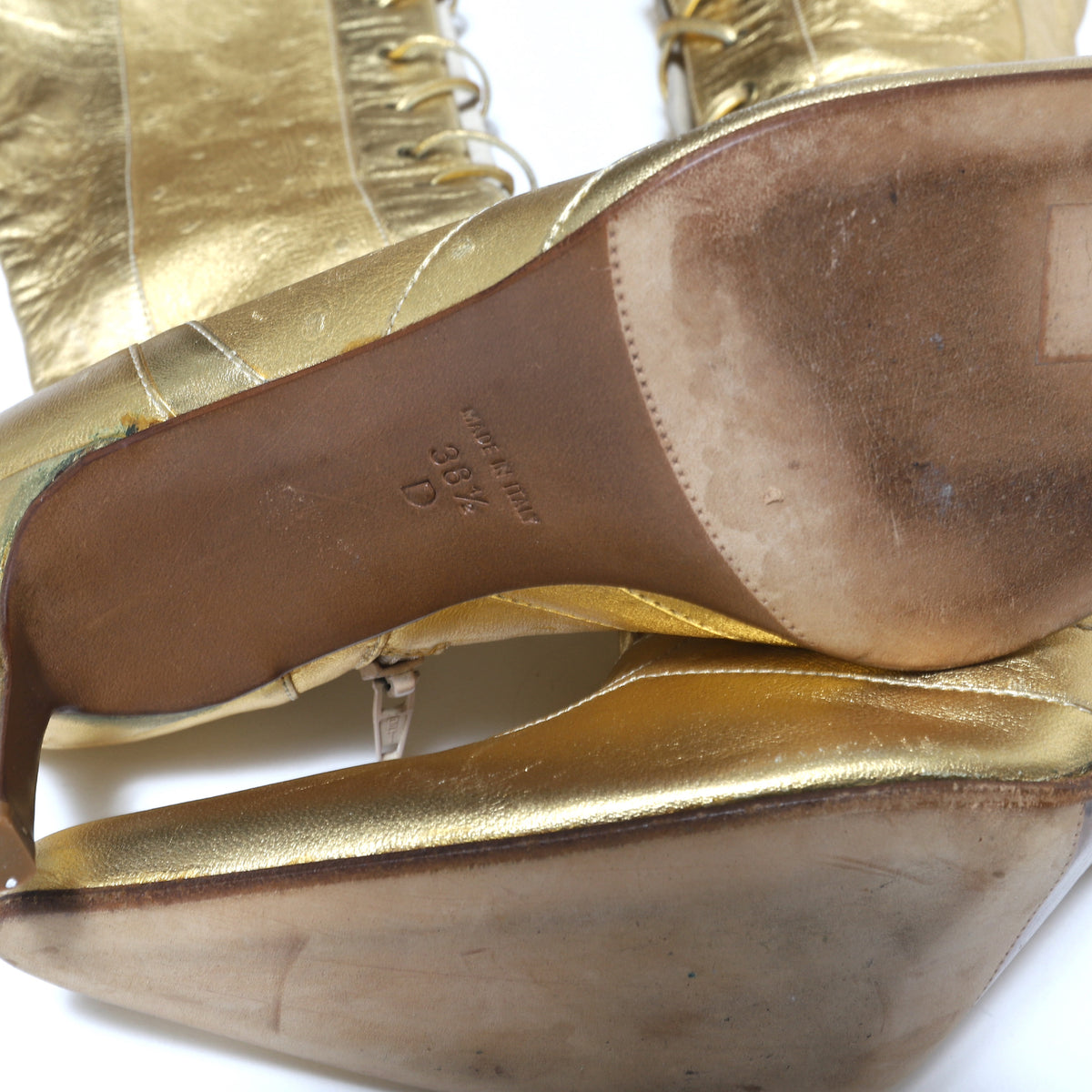 Christian Dior by John Galliano AW00 Gold Ostrich Leather Heel Boots