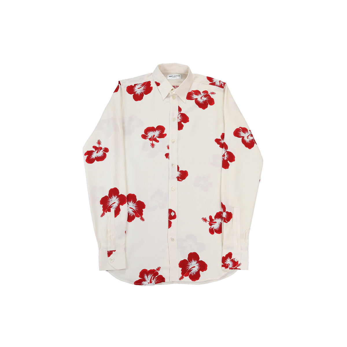Saint Laurent Paris FW2016  Sample Crepe De Chine Hibiscus Shirt