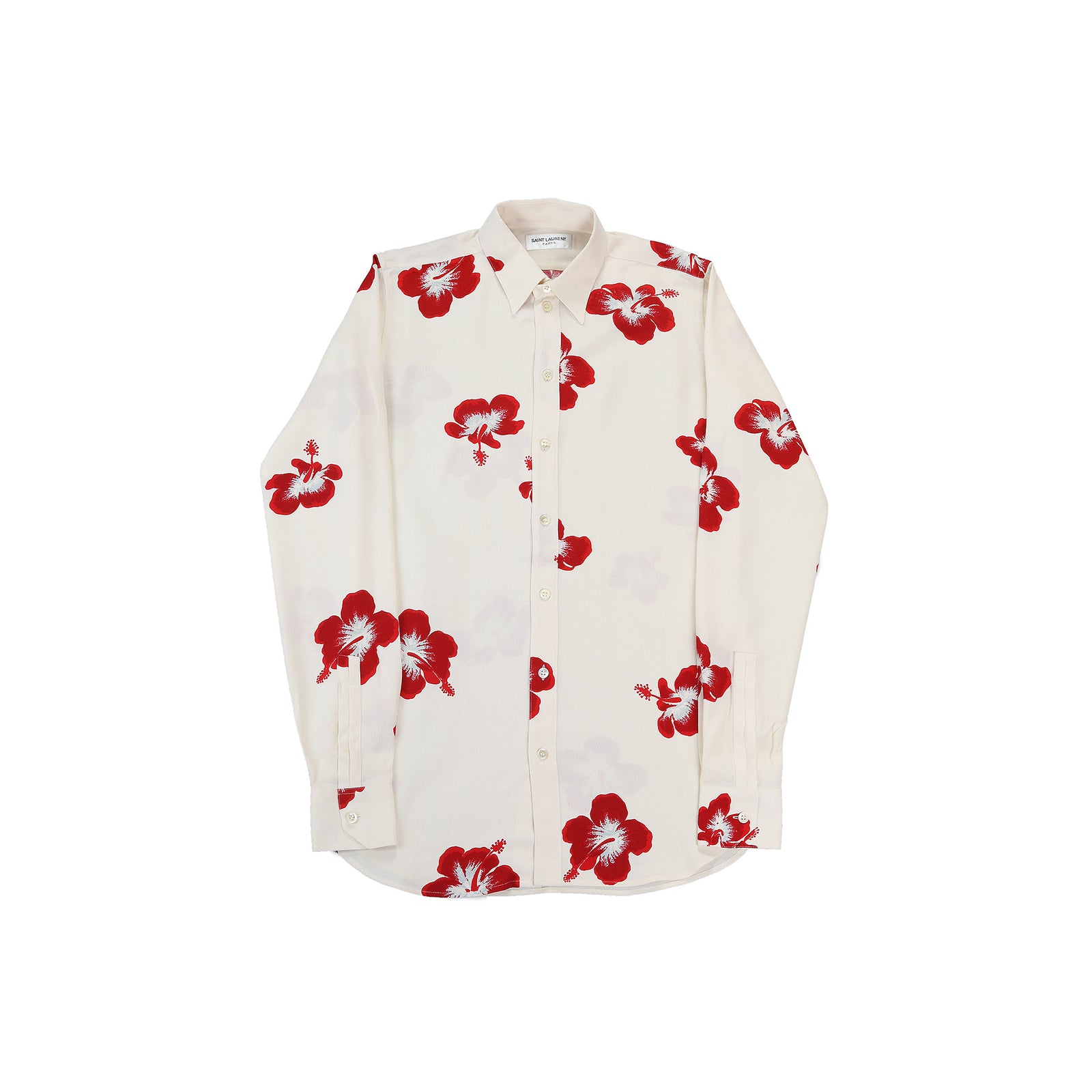 Saint Laurent Paris FW2016  Sample Crepe De Chine Hibiscus Shirt
