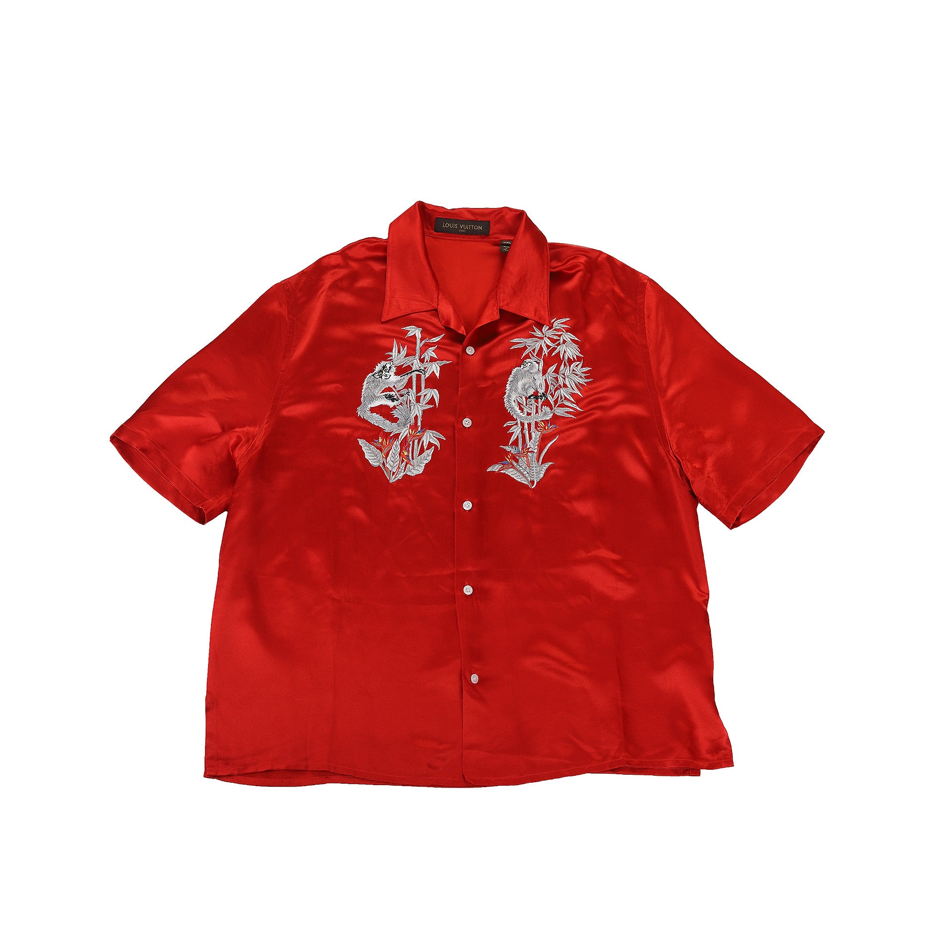 Louis Vuitton SS2016 Red Monkey Embroidered Silk Shirt