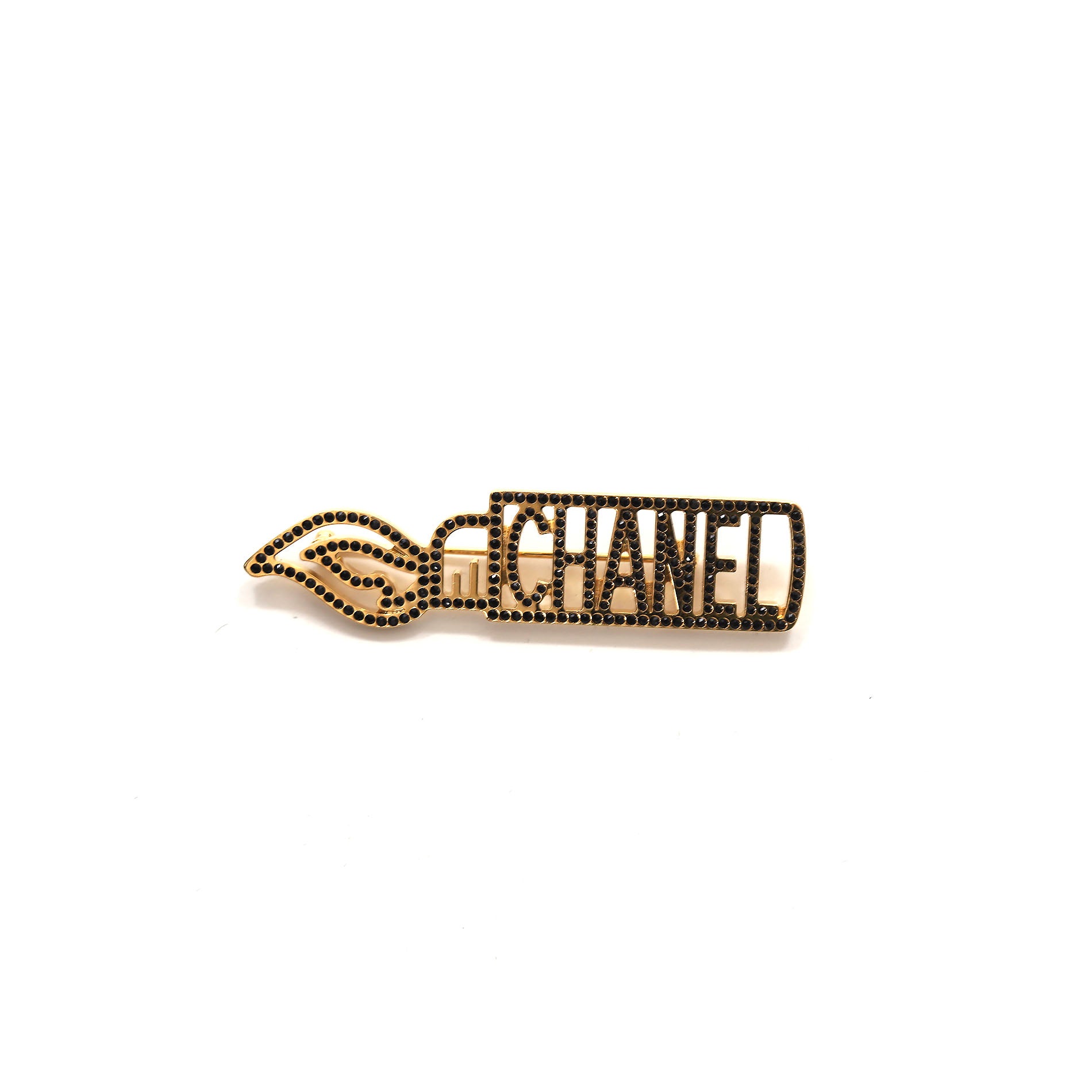 Chanel FW17 Black Strass Lighter Brooch