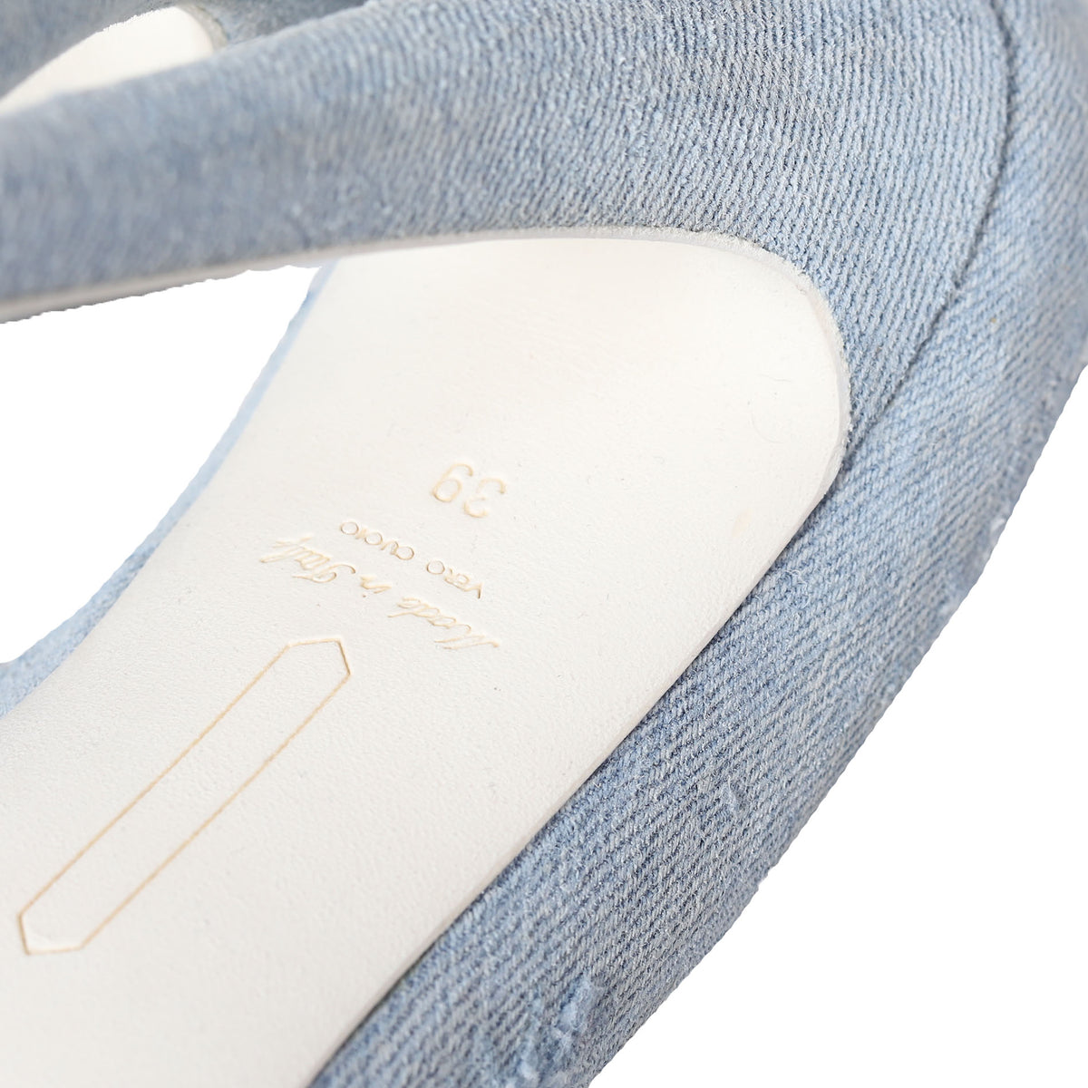 Off White Destressed Denim Heels
