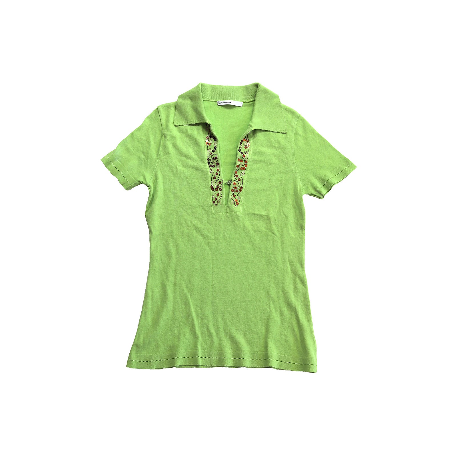 Alexander McQueen 90s Sequin Embroidered Neon Green Collared Shirt