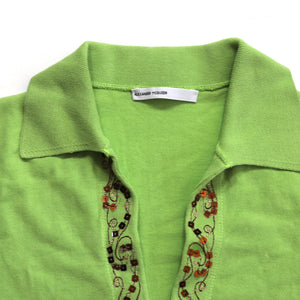 Alexander McQueen 90s Sequin Embroidered Neon Green Collared Shirt