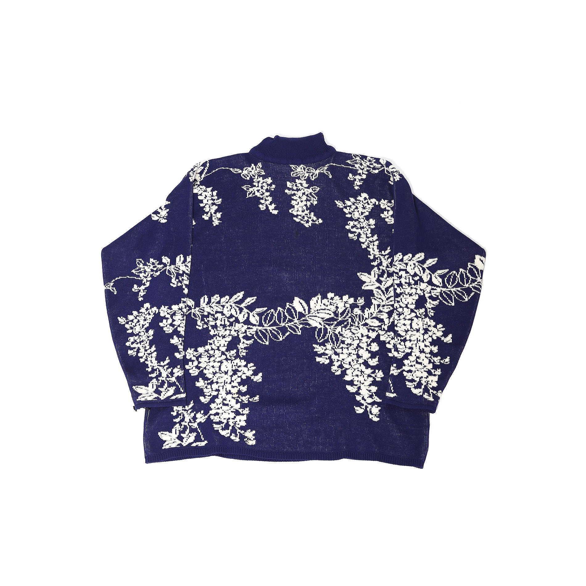 Yohji Yamamoto Pour Homme 80s Floral Blue Oversized Roll Neck Knit Sweater