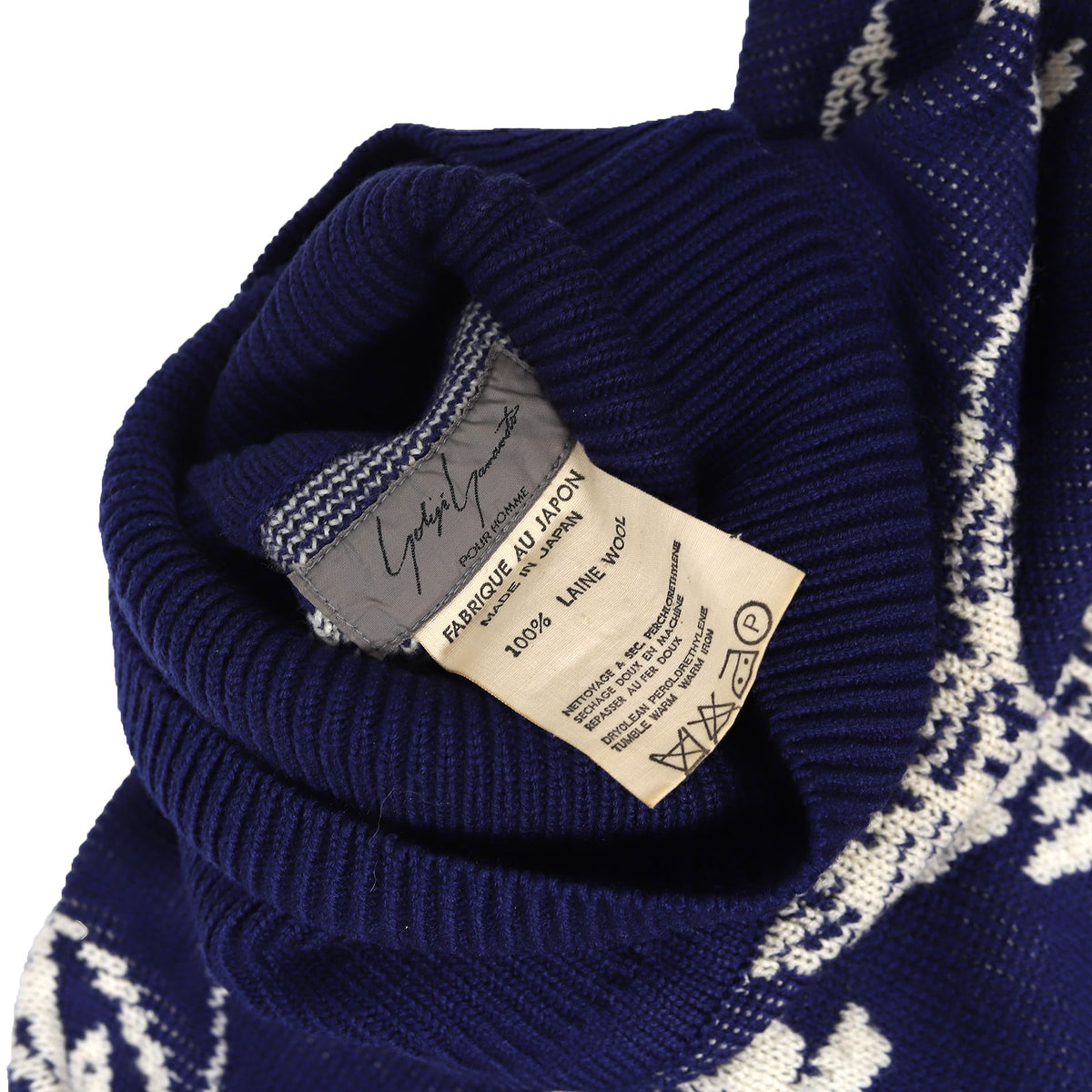 Yohji Yamamoto Pour Homme 80s Floral Blue Oversized Roll Neck Knit Sweater
