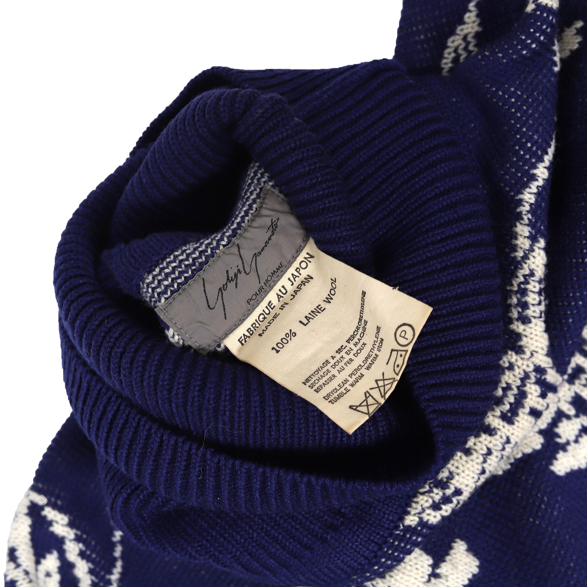 Yohji Yamamoto Pour Homme 80s Floral Blue Oversized Roll Neck Knit