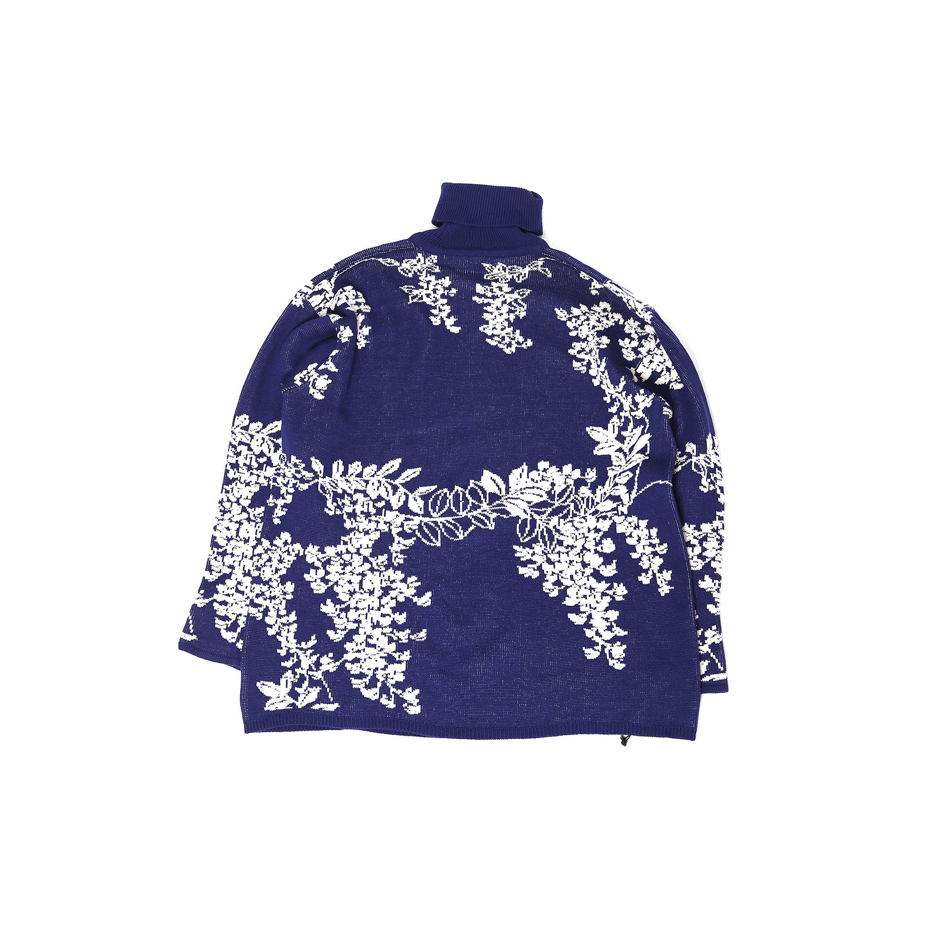 Yohji Yamamoto Pour Homme 80s Floral Blue Oversized Roll Neck Knit Sweater