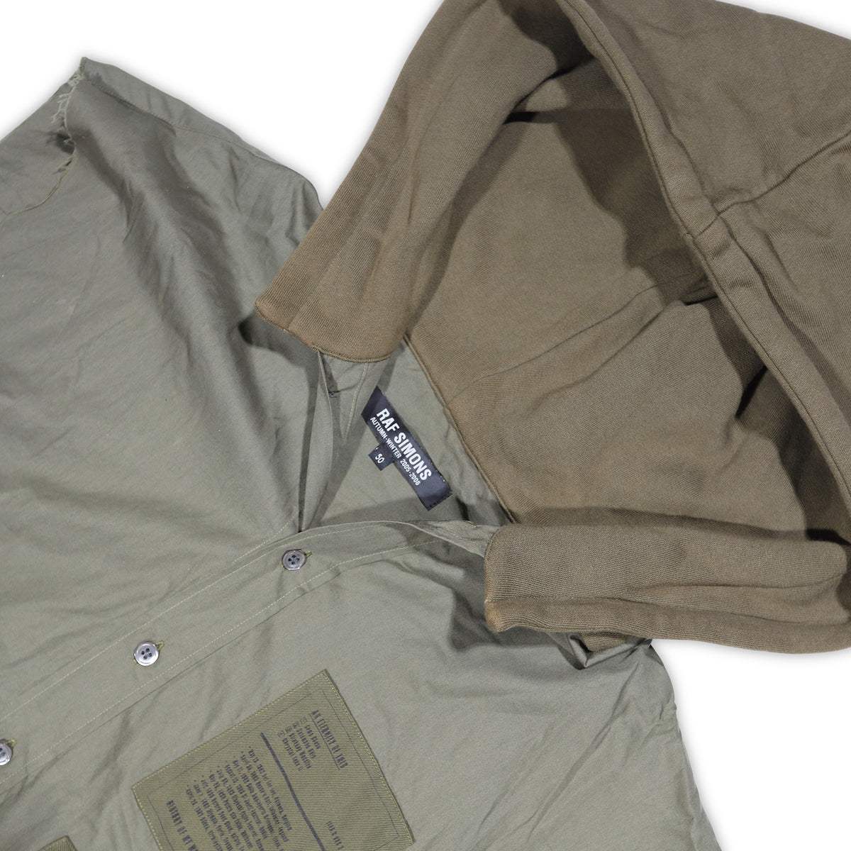 Raf Simons AW05 History Of My World Patched Alamo Sleeveless Hooded Shirt