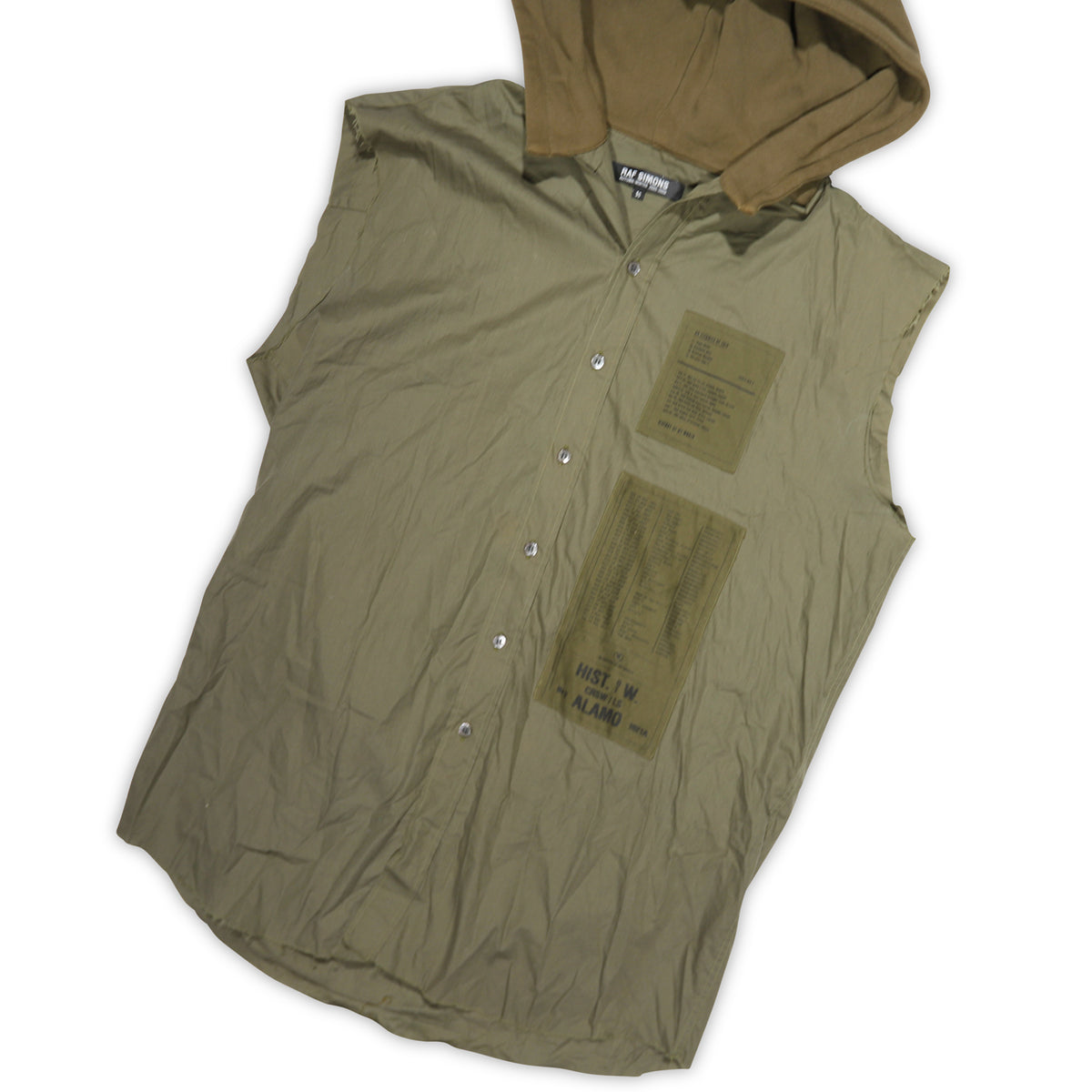 Raf Simons AW05 History Of My World Patched Alamo Sleeveless Hooded Shirt
