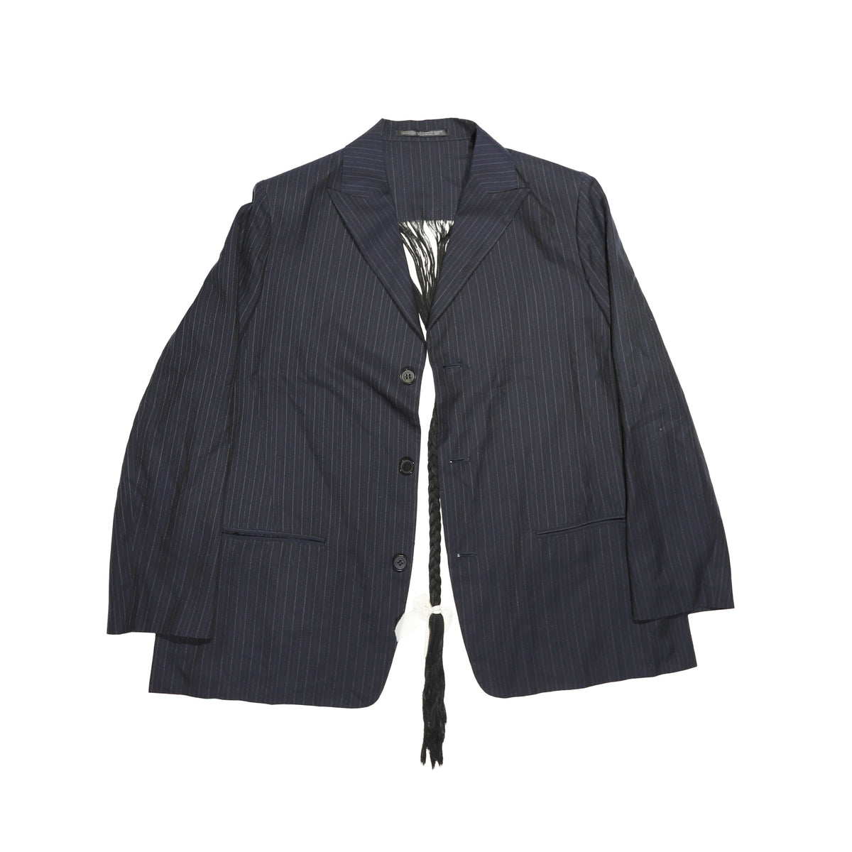 Yohji Yamamoto Open Back Braided Pinstripe Blazer