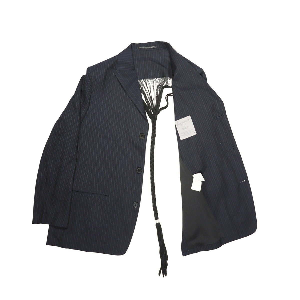 Yohji Yamamoto Open Back Braided Pinstripe Blazer