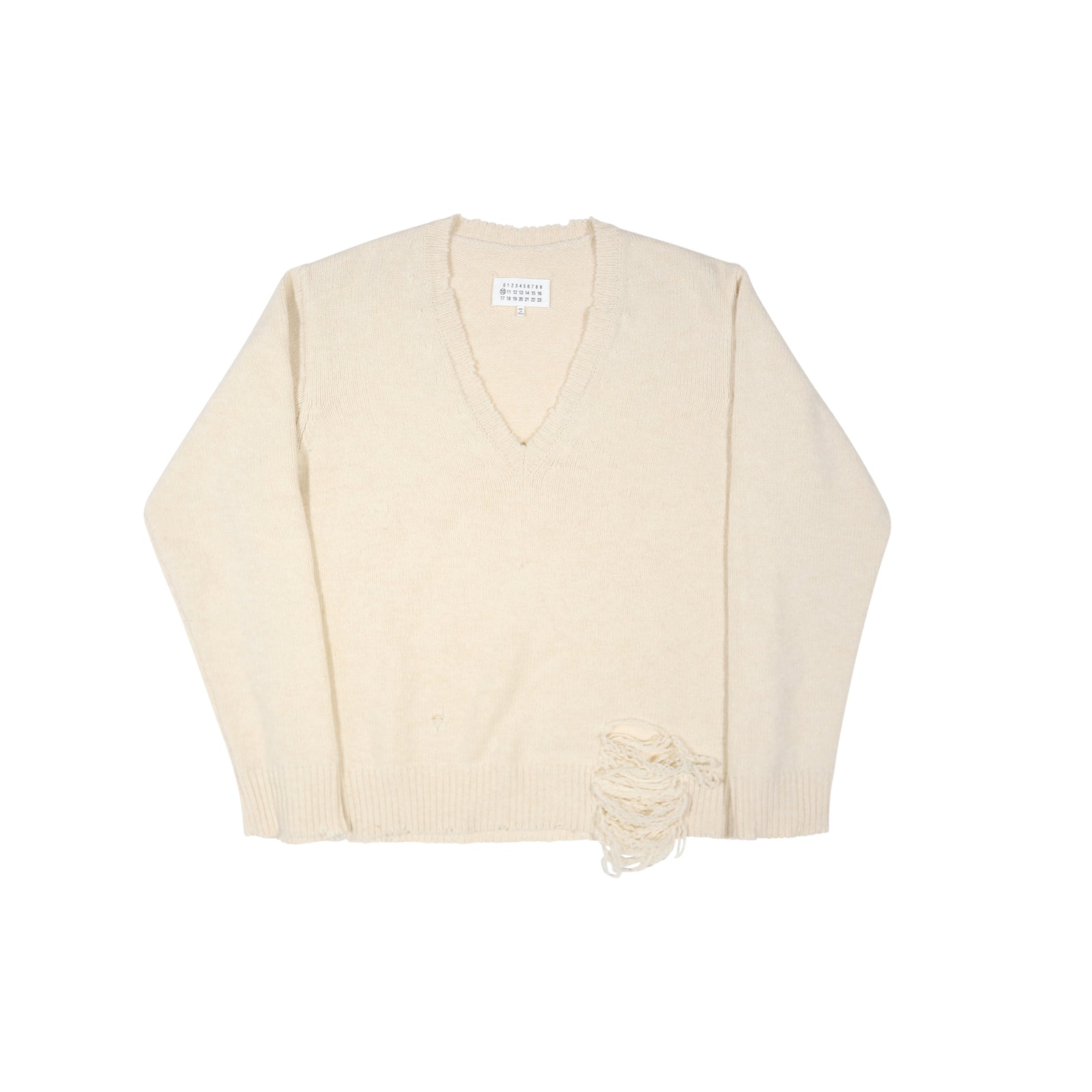 Maison Margiela FW19 Distressed V-Neck Knit Sweater