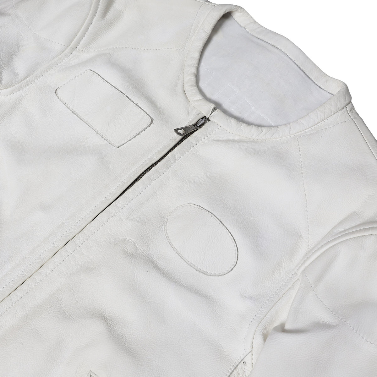 Maison Martin Margiela SS02 White Patched Leather Cafe Racer Jacket