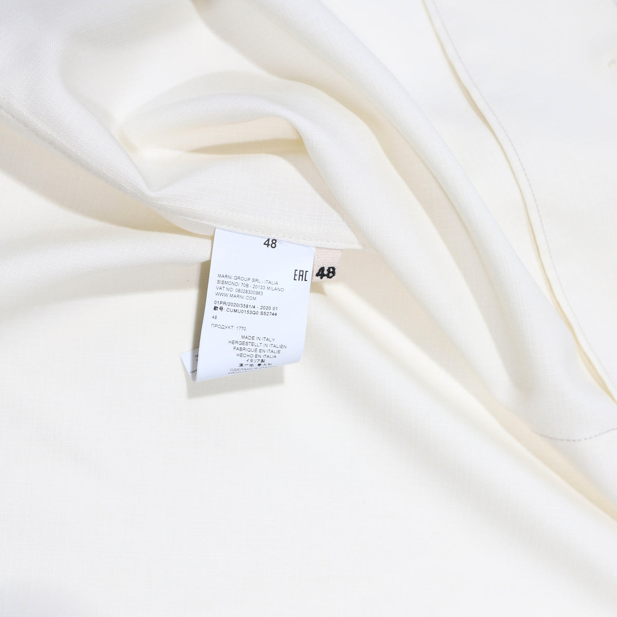 Marni Creme White Tropical Wool Shortsleeve Shirt