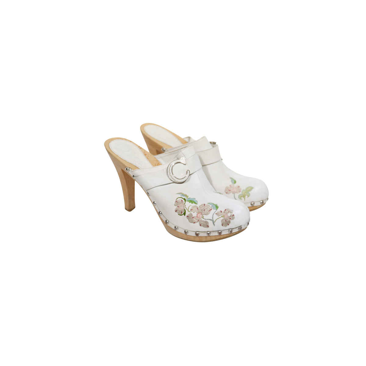 Christian Dior Early 2000s Floral Leather Heeled Clogs by John Galliano
