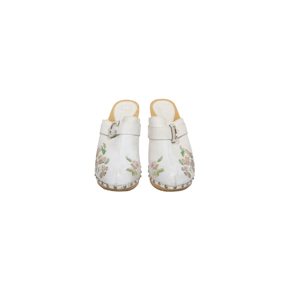 Christian Dior Early 2000s Floral Leather Heeled Clogs by John Galliano