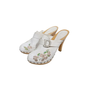 Christian Dior Early 2000s Floral Leather Heeled Clogs by John Galliano