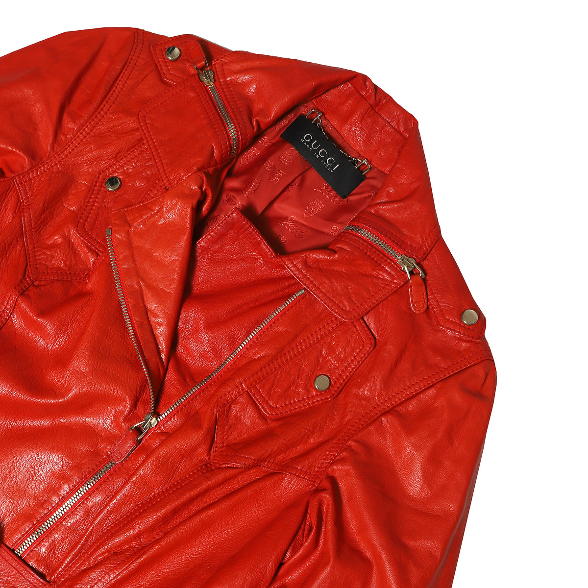Gucci by Tom Ford Red Leather Biker Jacket