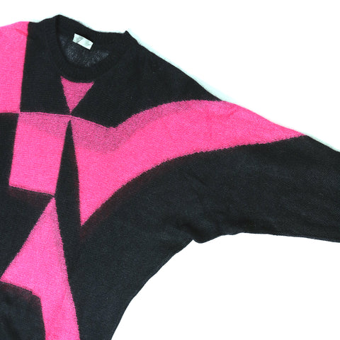 Dior Homme AW07 Navigate Black/Pink Geometric Mohair Knit Sweater