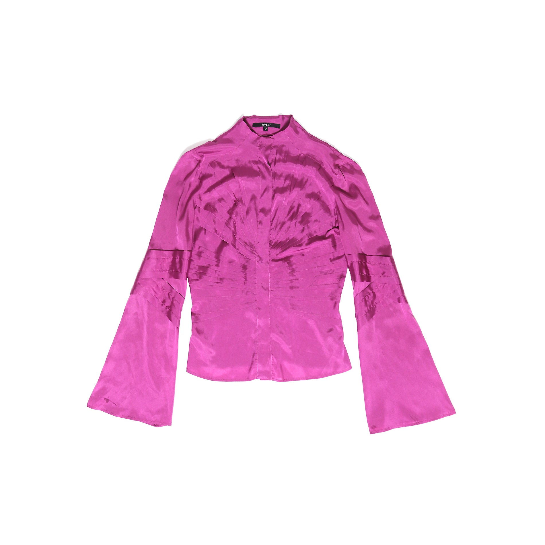 Gucci by Tom Ford AW04 Pink Flared Strap Sleeve Silk Blouse