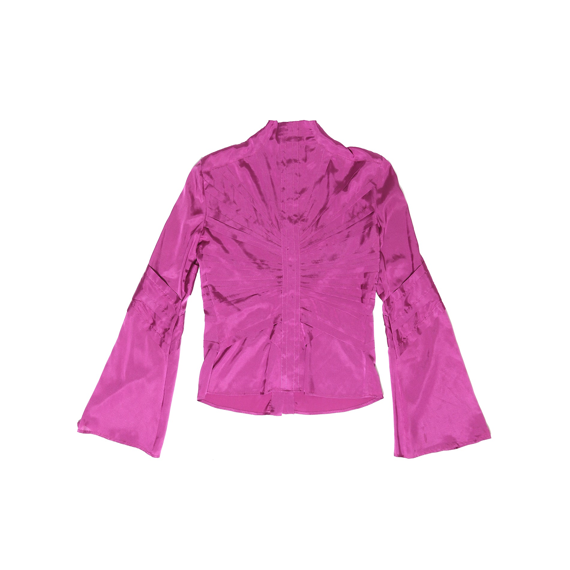 Gucci by Tom Ford AW04 Pink Flared Strap Sleeve Silk Blouse