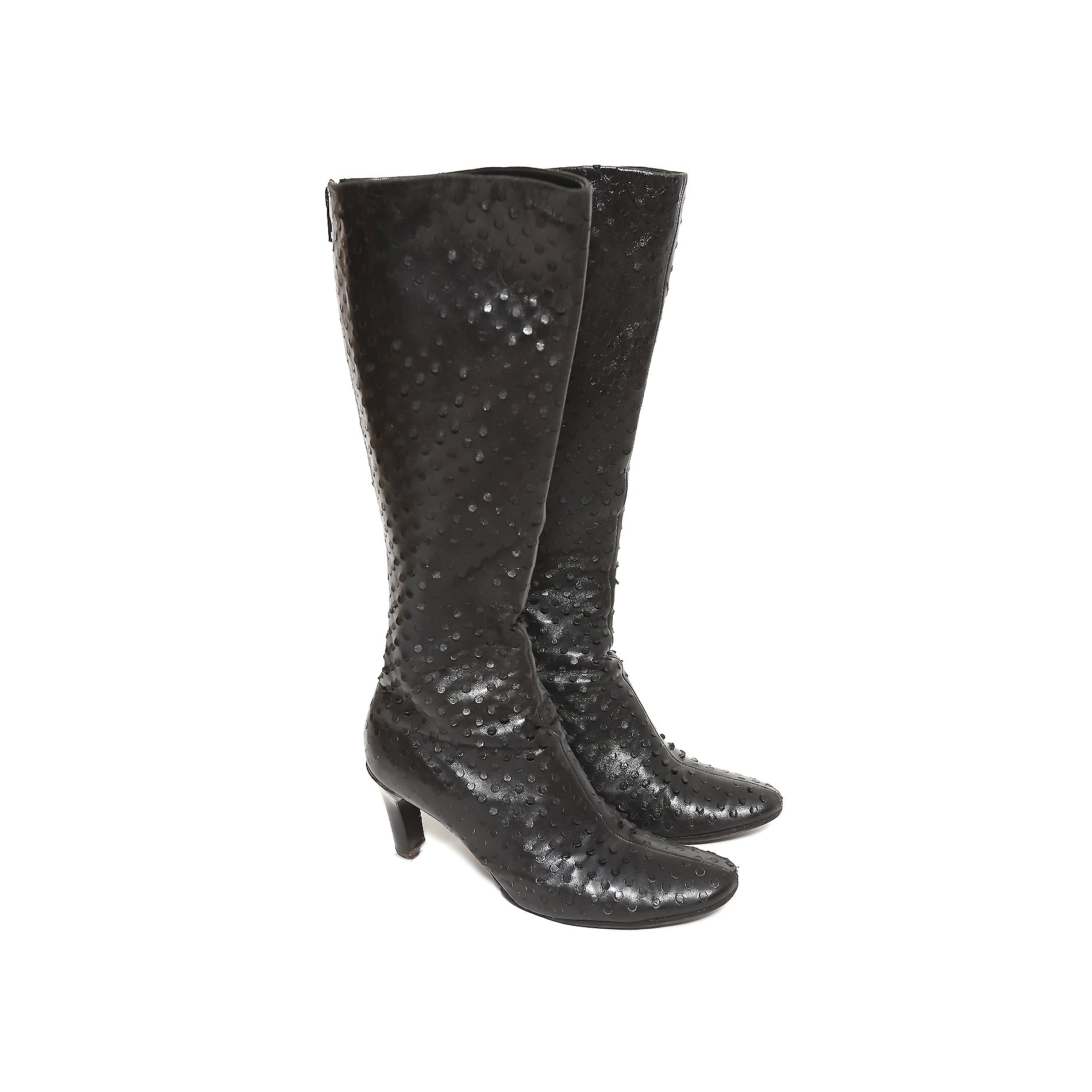 Helmut Lang Archival Black Leather Perforated Heeled Boots