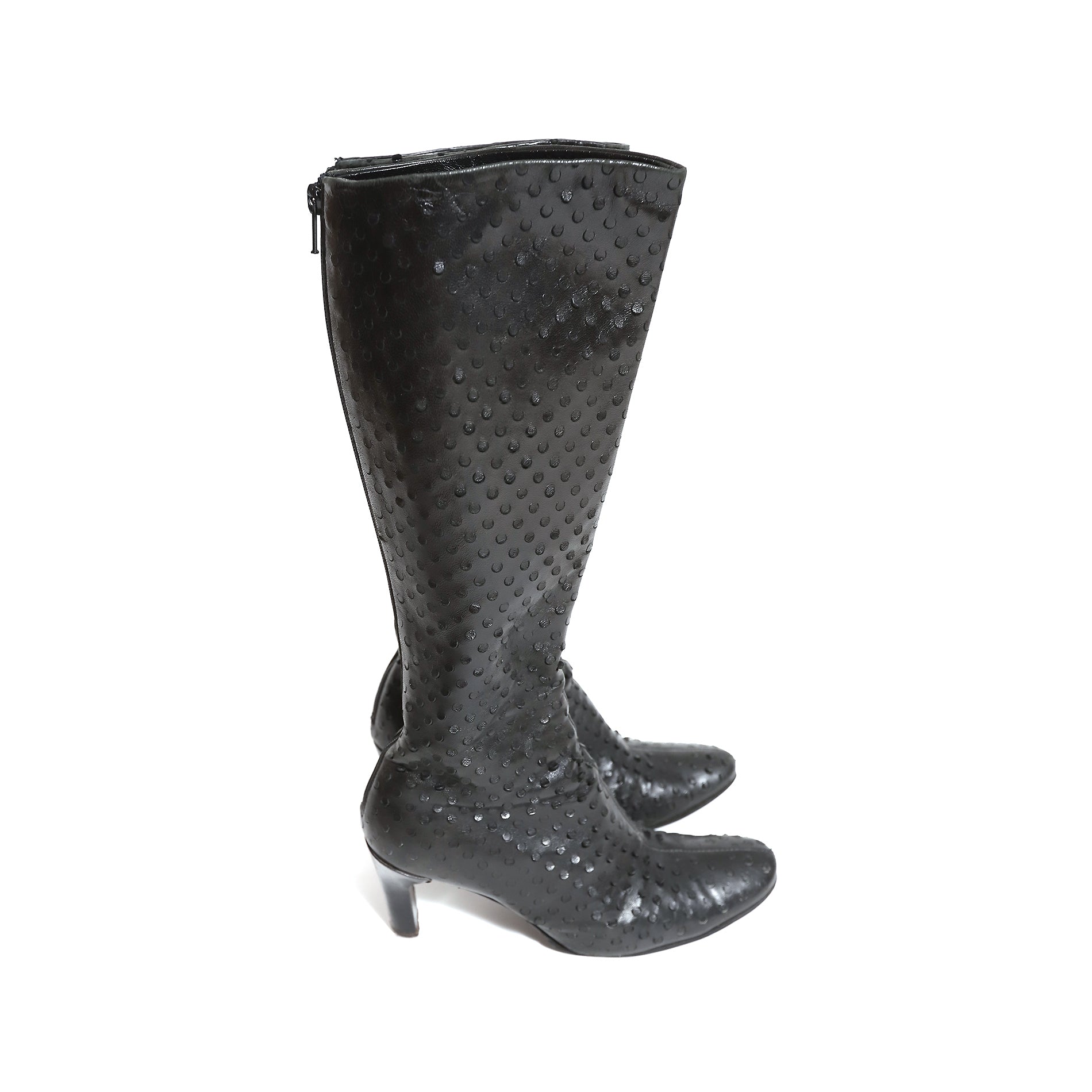 Helmut Lang Archival Black Leather Perforated Heeled Boots